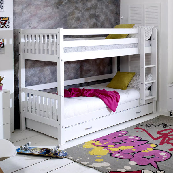 Nordic Bunk Bed with Trundle Drawer in White