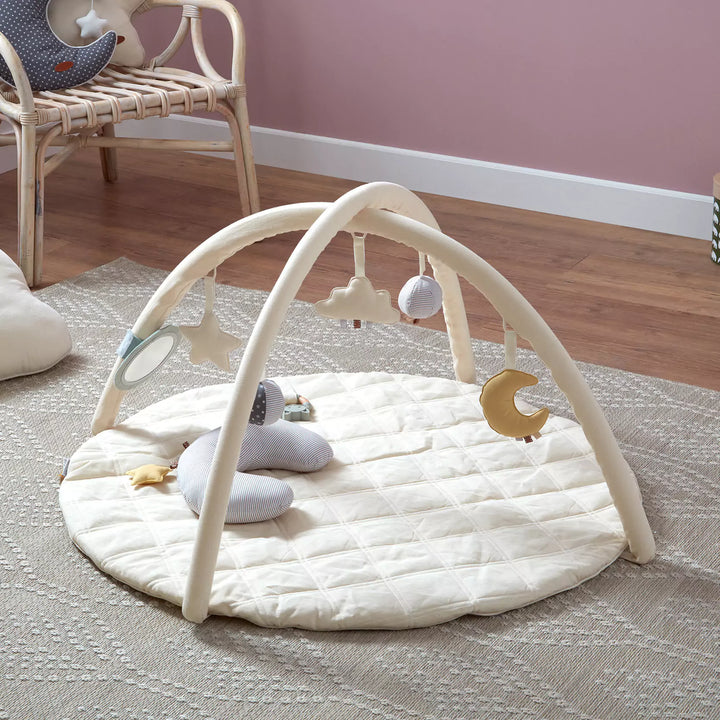 Baby play gym with arches and hanging plush toys