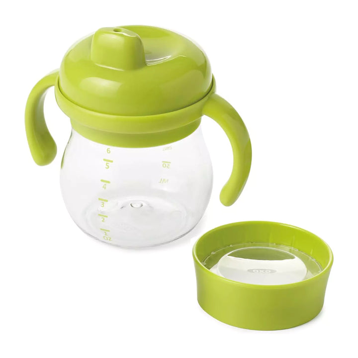 The lid has a dimple to accommodate little noses, and the cup is crystal clear so you can monitor liquid levels.