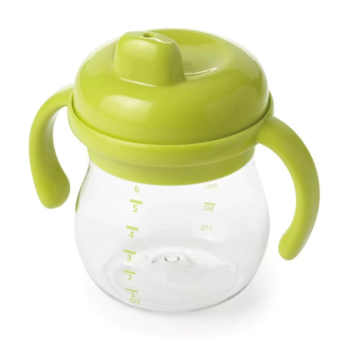 Spill-Free OXO Sippy Cup - Dimpled lid, interchangeable parts, and crystal-clear design make monitoring liquid levels easy. A secure transition from bottle to cup.
