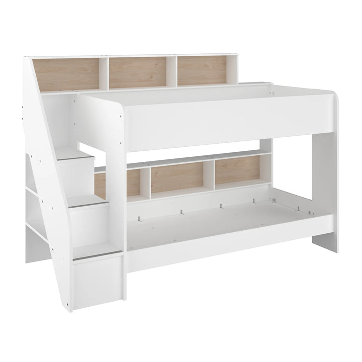 Ideal for reading with storage shelves under steps and bunks