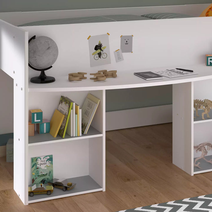 Integrated shelving and desk for ample storage and study space
