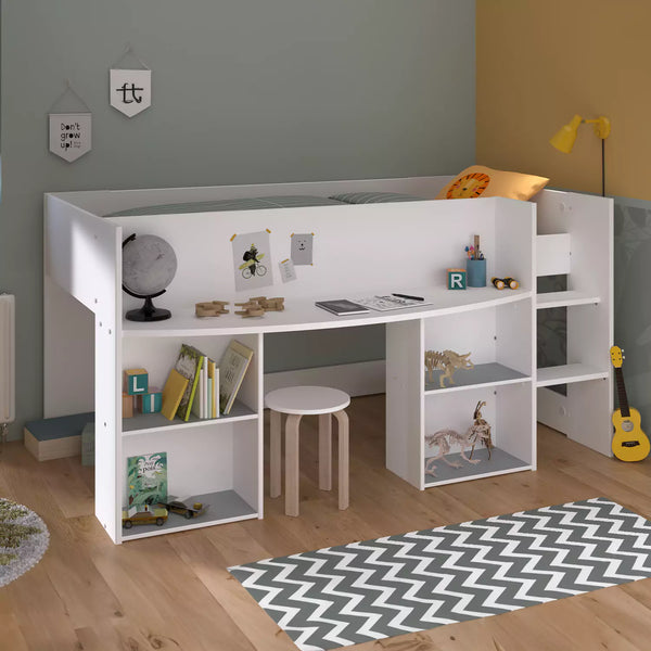 Parisot Pirouette Mid Sleeper Bed - White: A sleek, space-saving solution for your child's room.