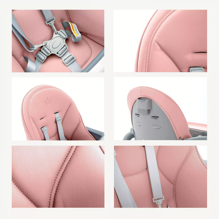 Stylish Allis high chair in pink, adjustable for all ages