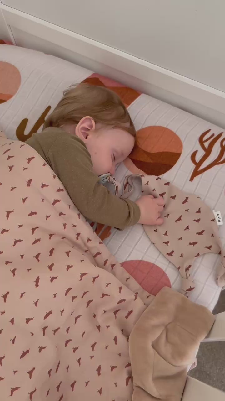 Load video: Trixie pacifier cloth in babbling birds keeps your baby&#39;s dummy close by and easy to find. 