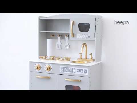 Video of Grey and Gold Kids Wooden Country Play Kitchen