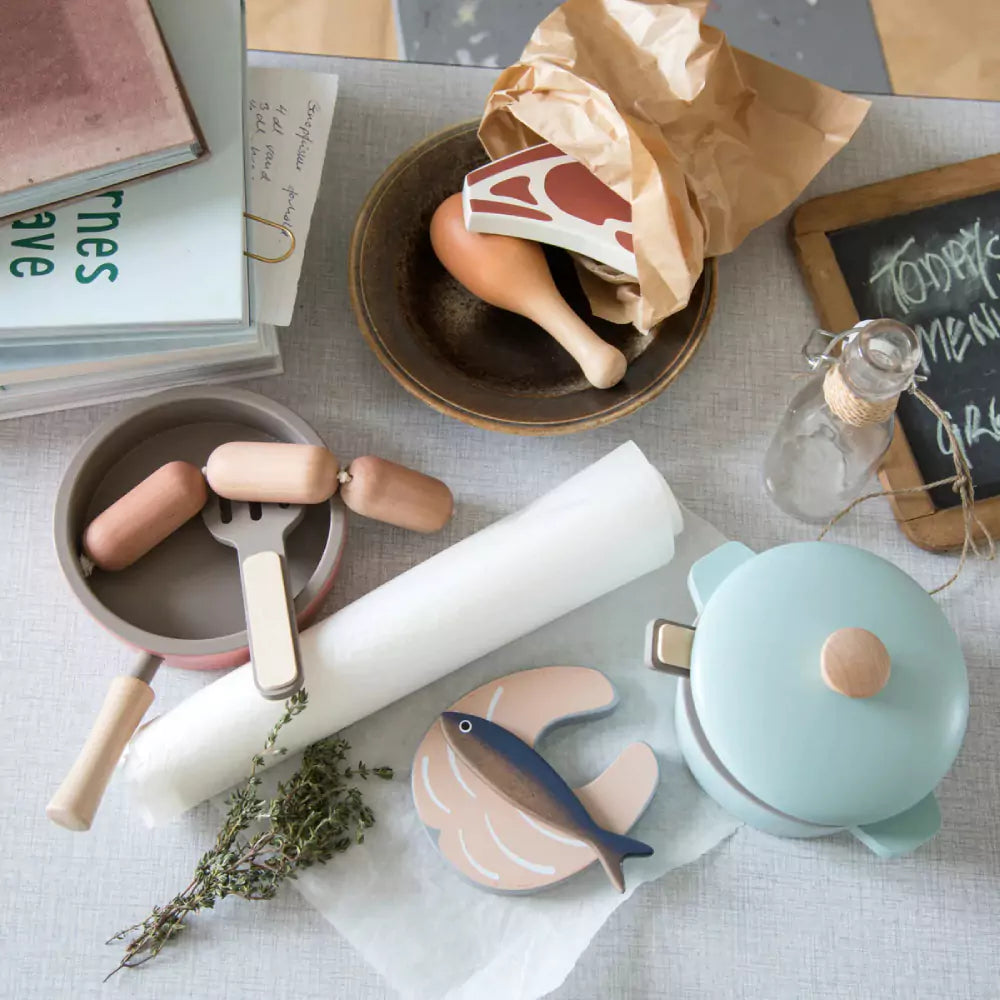 Sebra Wooden Meat & Fish Pretend Playset