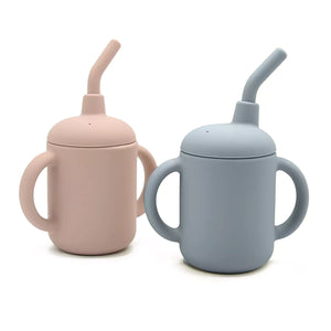 Silicone Sippy Cup with Straw Blue