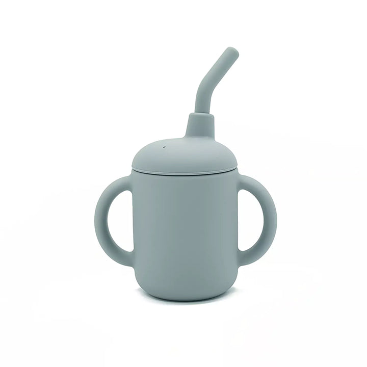 Silicone Sippy Cup with Straw Blue