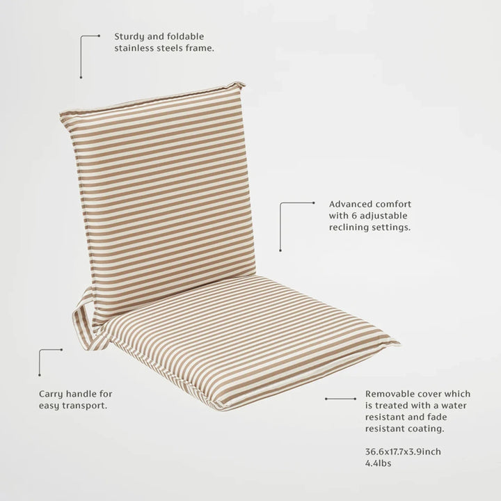 A side view of the dimensions of the chair, showcasing its compact size when folded for storage or transport.