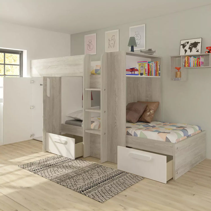 Versatile bunk bed with drawers