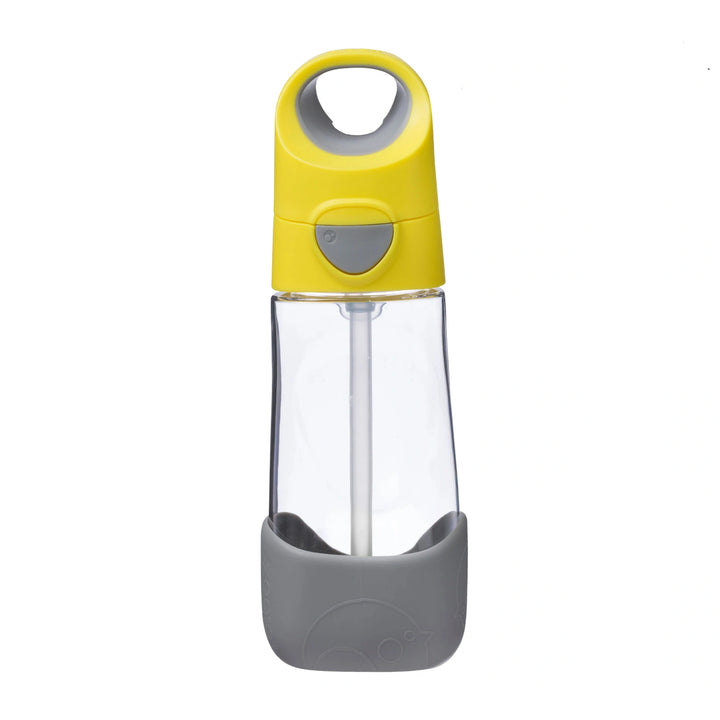 The lemon sherbet water bottle is an easy-to-open design with a carry handle
