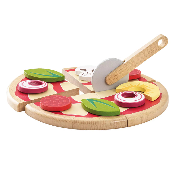 Wooden Pizza Toy With Toppings & Cutter 2