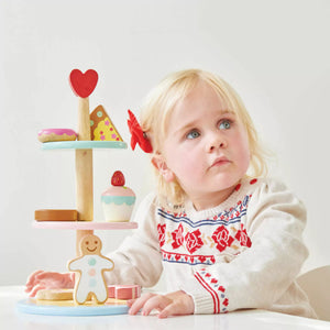 3 tier wooden toy cake stand doughnut gingerbread cupcake