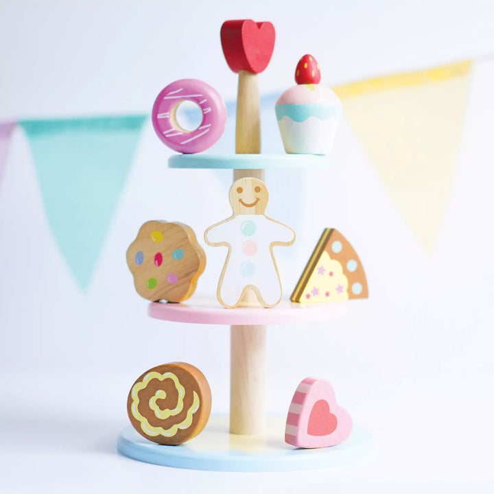3 tier wooden toy cake stand