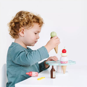 Wooden Ice Cream Stand Toy With Toppings A Boy Serving Ice Cream