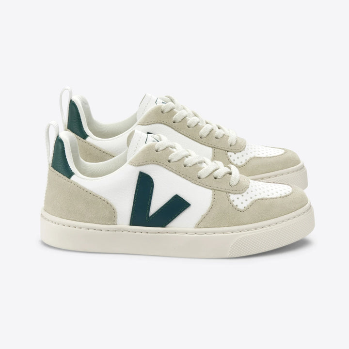 Veja V-10 Laces Chromefree Leather Lace Trainer - White Brittany Almond
