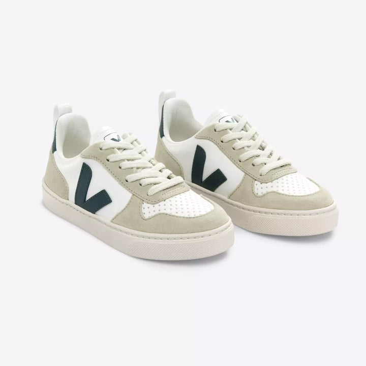 V-10 Laces Chromefree Leather Lace Kids Trainers - White Brittany Almond