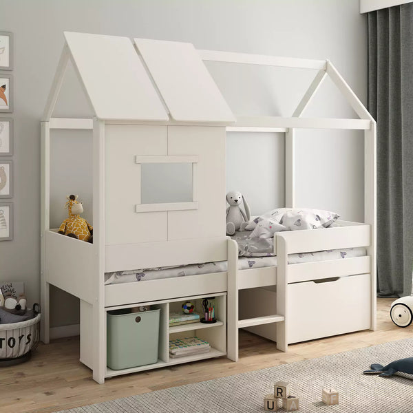 Kids Avenue White Mini Playhouse Mid-Sleeper Bed - Fun and Functional Bedroom Solution