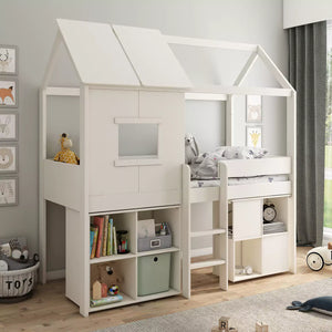 Ordi 4 Midi Playhouse Mid Sleeper Bed with Desk & Cube