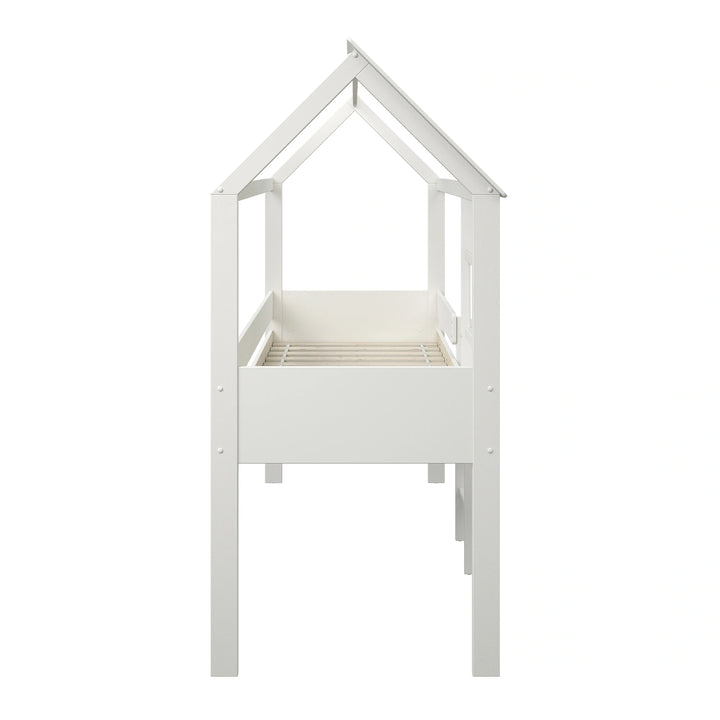 Scandinavian Pine and MDF Construction: Durable White Playhouse Bed for Growing Kids