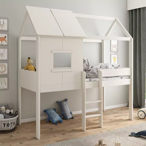 White Midi Playhouse Mid Sleeper Bed, Kids Bed