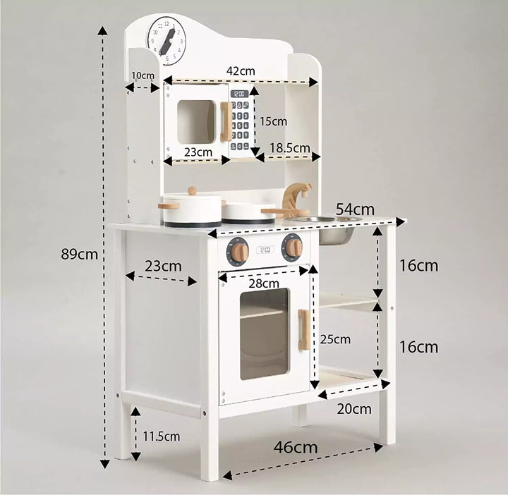White Wooden Kids Play Kitchen with 5 Utensils
