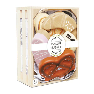 Hand-painted wooden pastries and bread toys.