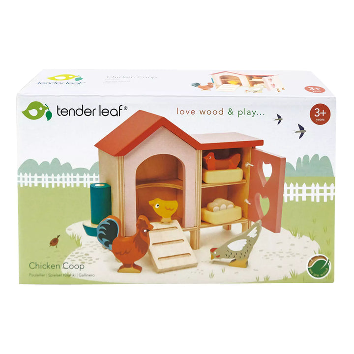 wooden chicken coop family playset packaging