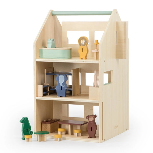 Wooden doll house in white background