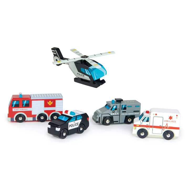 Wooden emergency vehicles toy set 2