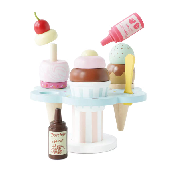 Wooden Ice Cream Stand Toy With Toppings