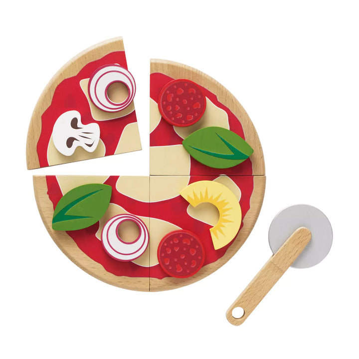 Wooden Pizza Toy With Toppings & CutterWooden Pizza Toy With Toppings & Cutter 1
