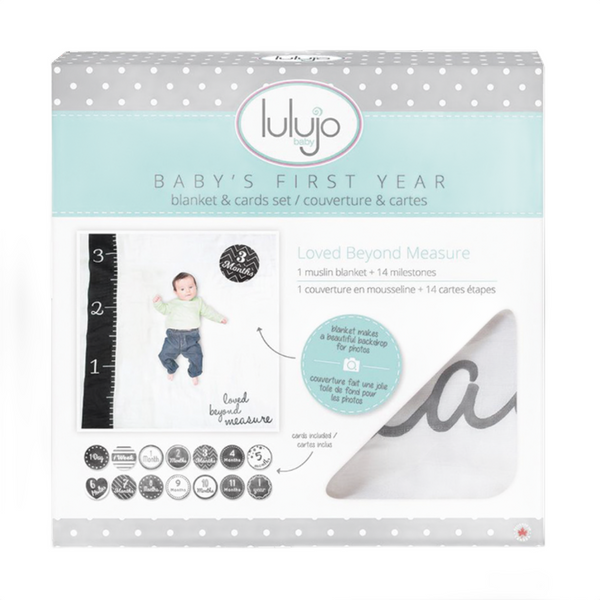 Lulujo Baby Milestone Blanket and Card Set - Loved Beyond Measure