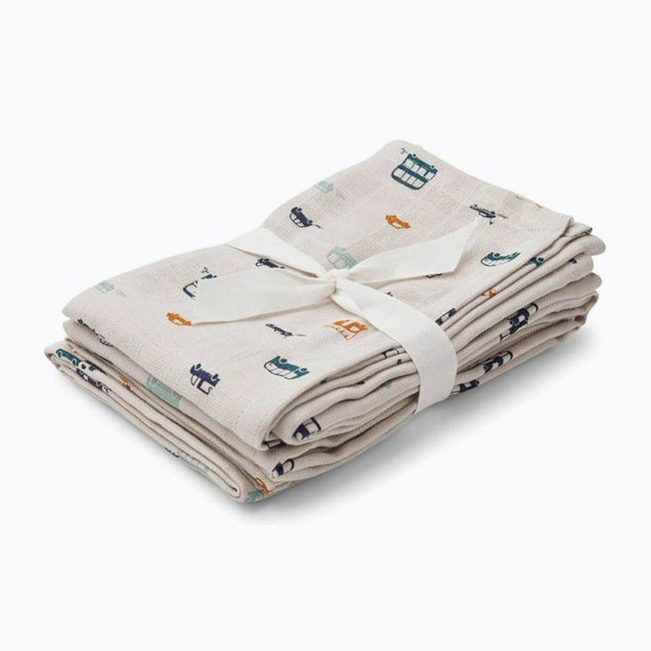 Liewood Hannah Organic Cotton Muslin Blanket - Cars (2 Pack)
