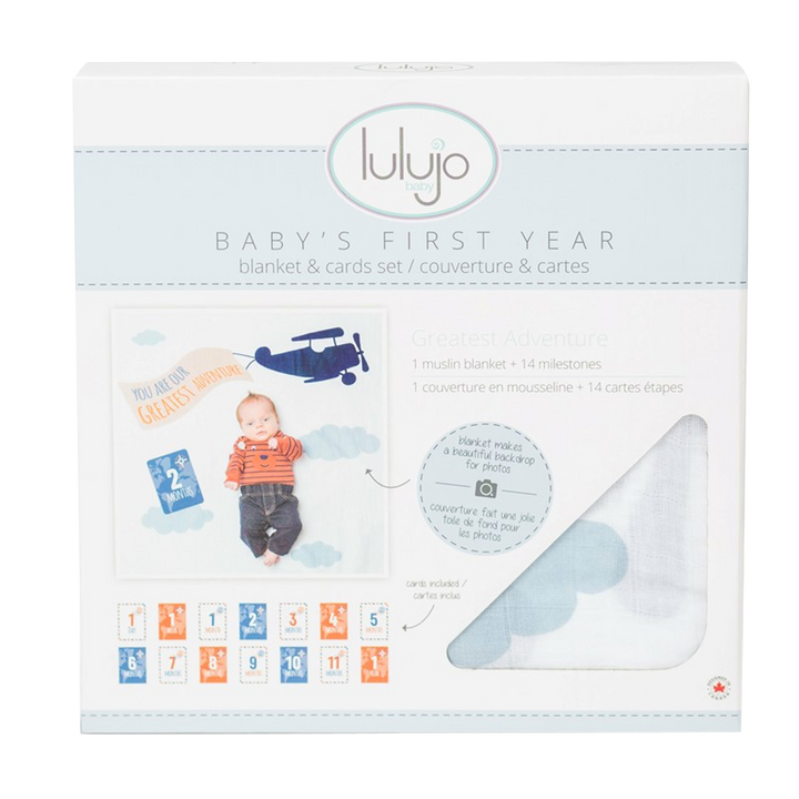 Lulujo Baby Milestone Blanket and Card Set - Greatest Adventure