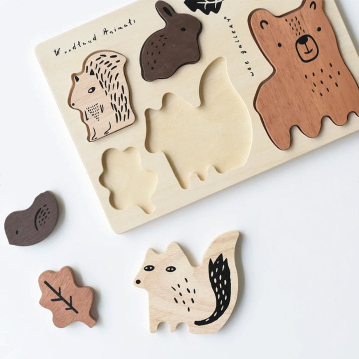 Wee Gallery 6 Piece Wooden Tray Puzzle Set - Woodland Animals