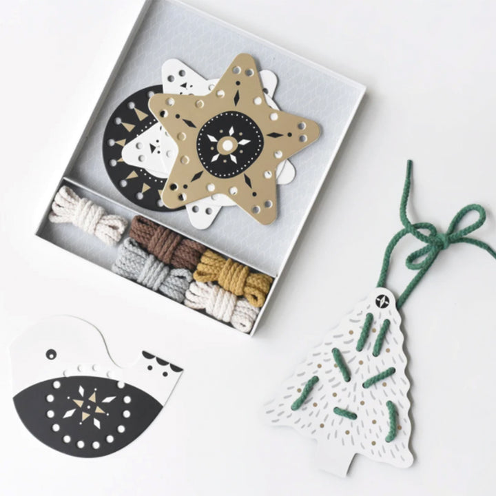 Wee Gallery Christmas Ornament Lacing Card Set