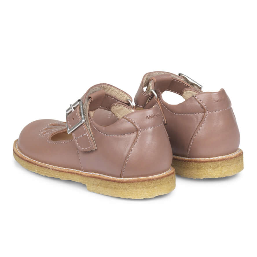Angulus Mary Janes With Velcro and Buckle Shoe - Plum