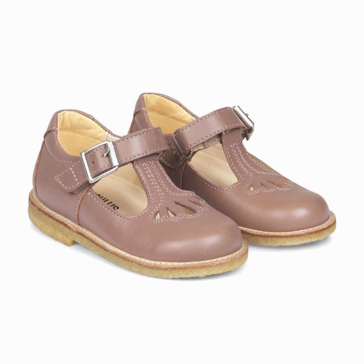 Angulus Mary Janes With Velcro and Buckle Shoe - Plum