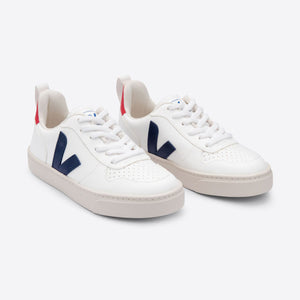 Veja V-10 Kids Lace Trainer - White Colbat Pekin