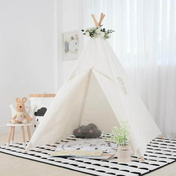Hooga Kids Teepee Play Tent Canvas Play House - White