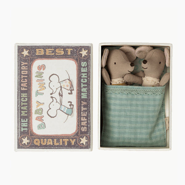 Maileg Baby Mouse Twins In Matchbox - Boxed With Bedding