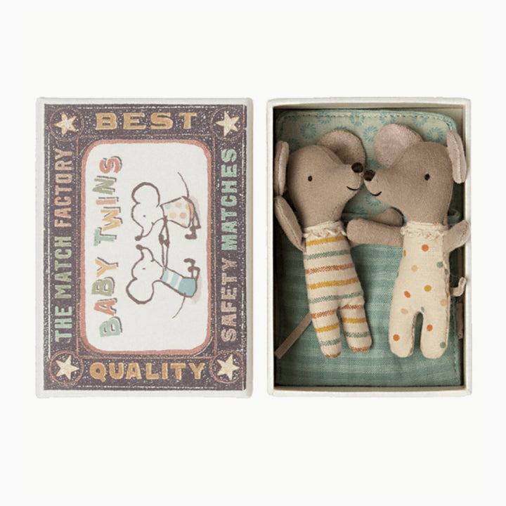 Maileg Baby Mouse Twins In Matchbox - Boxed With Bedding