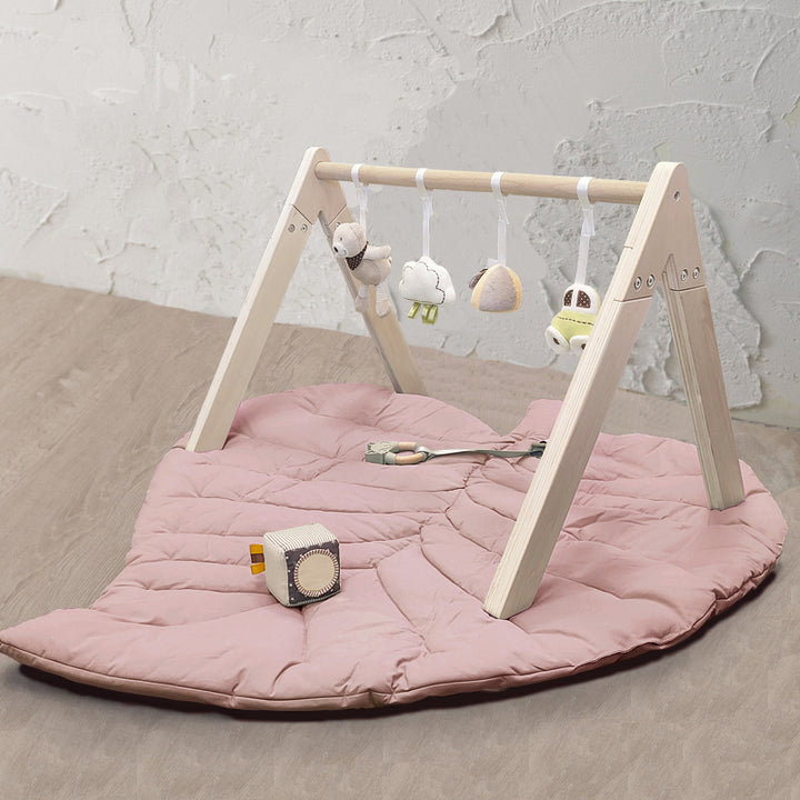 Wooden Play Gym with Toys and Leaf Playmat Set - Pink