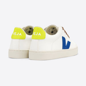 Veja Esplar Chromefree Leather Lace Trainer - White Indigo Jaune Fluo