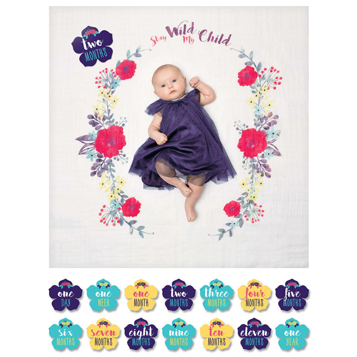 Lulujo Baby Milestone Blanket and Card Set - Stay My Wild Child