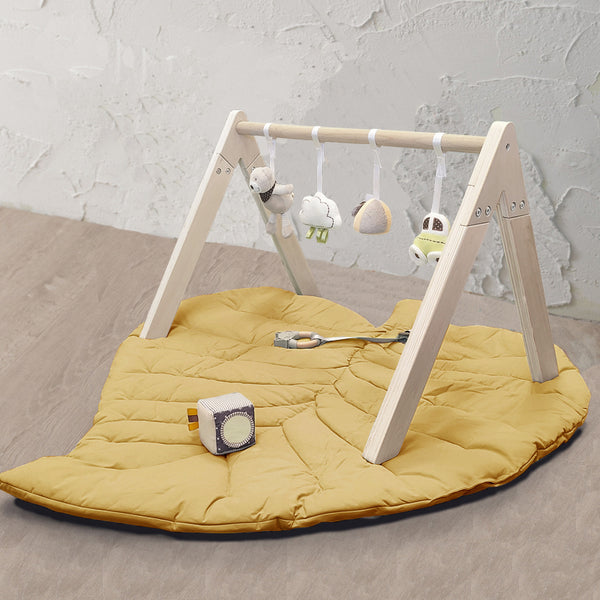 Wooden Play Gym with Toys and Leaf Playmat Set - Yellow