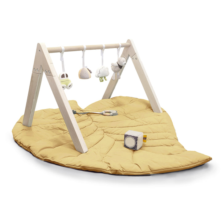 Wooden Play Gym with Toys and Leaf Playmat Set - Yellow