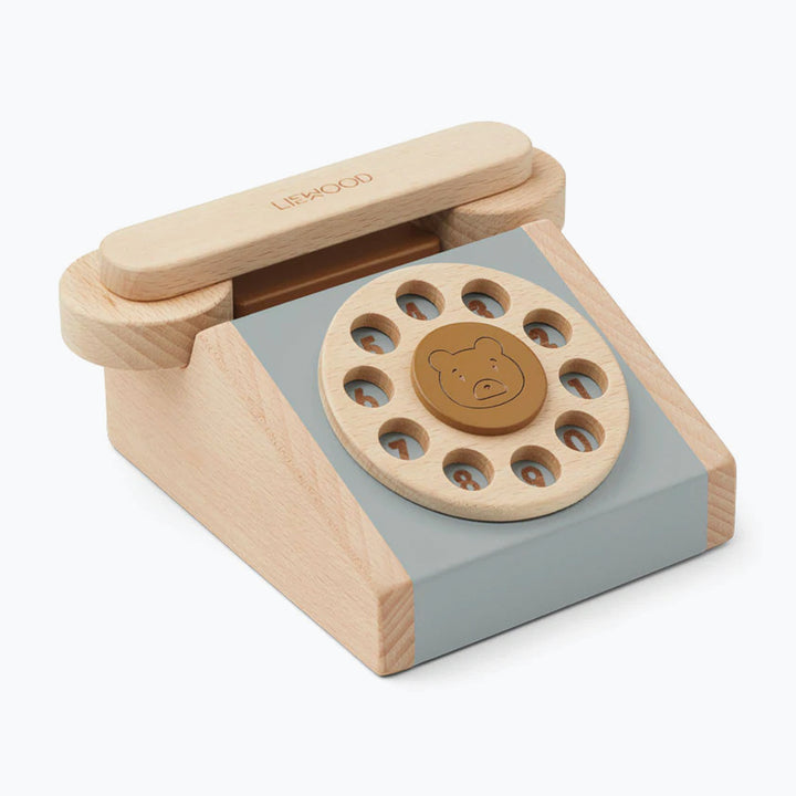 Liewood Selma Classic Wooden Toy Phone Blue Fog